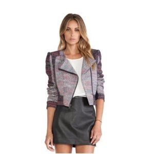 NEW BCBG MAXAZRIA HEDI TWEED Grey Red MOTO JACKET S